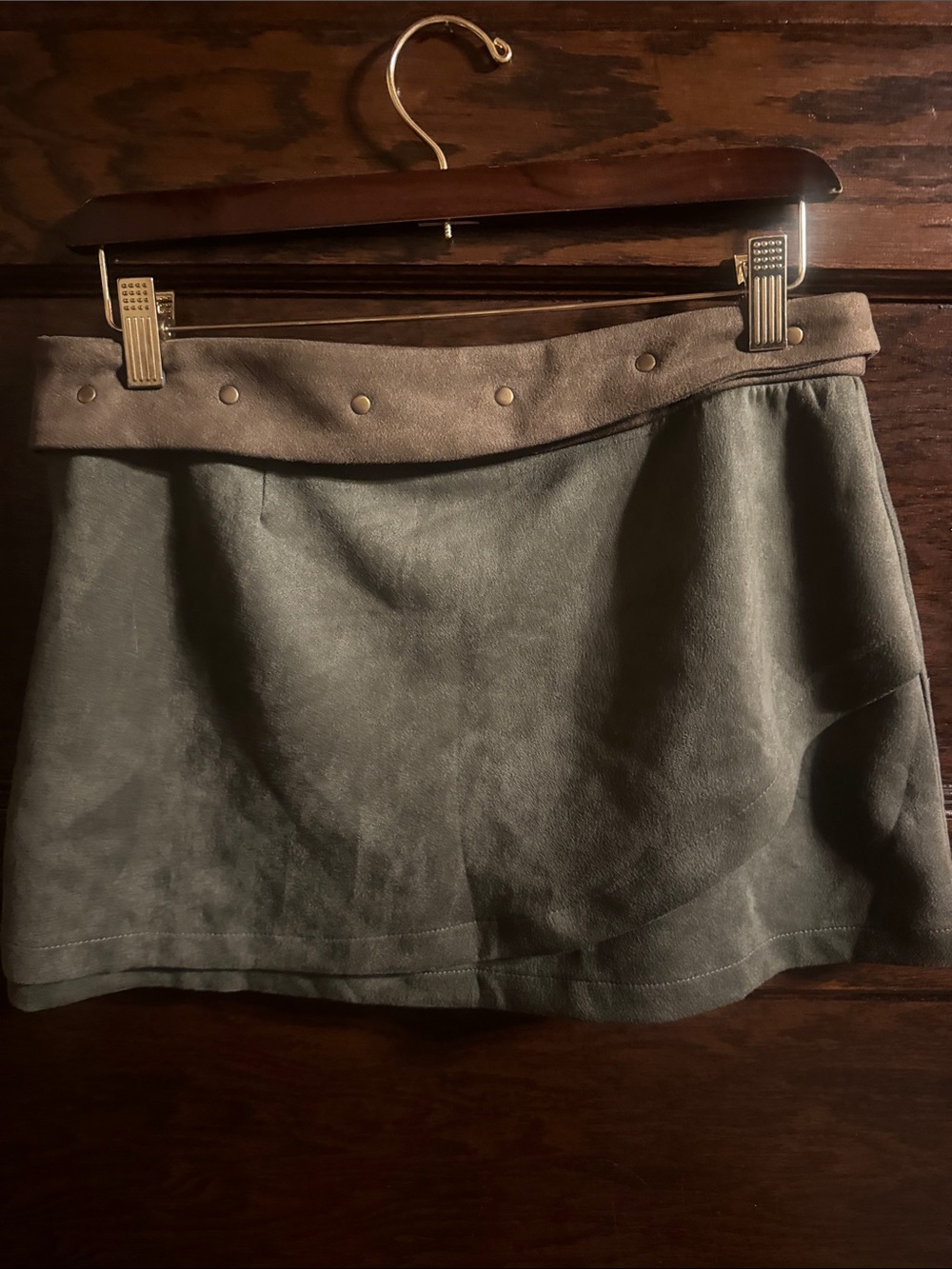 PrettyLittleThing Olive Green Mini Skirt with Tan Waistband, NWT